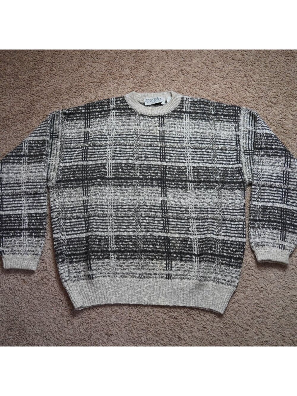 John Ashford Sweater Mens XL Gray Plaid Long Sleeve Wool Blend Pullover Italy 90